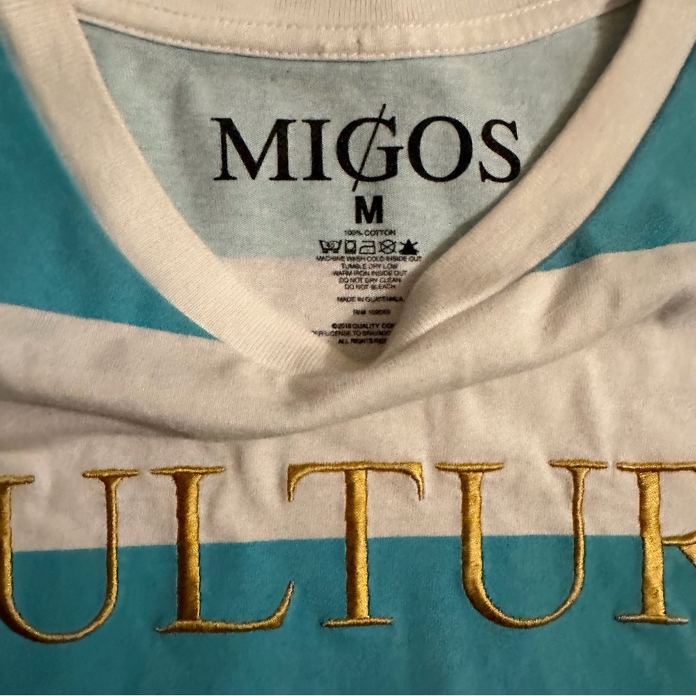 Hip Hop Rap Migos Culture Designer Blue and White Stripe T-Shirt Men’s Sz Medium
